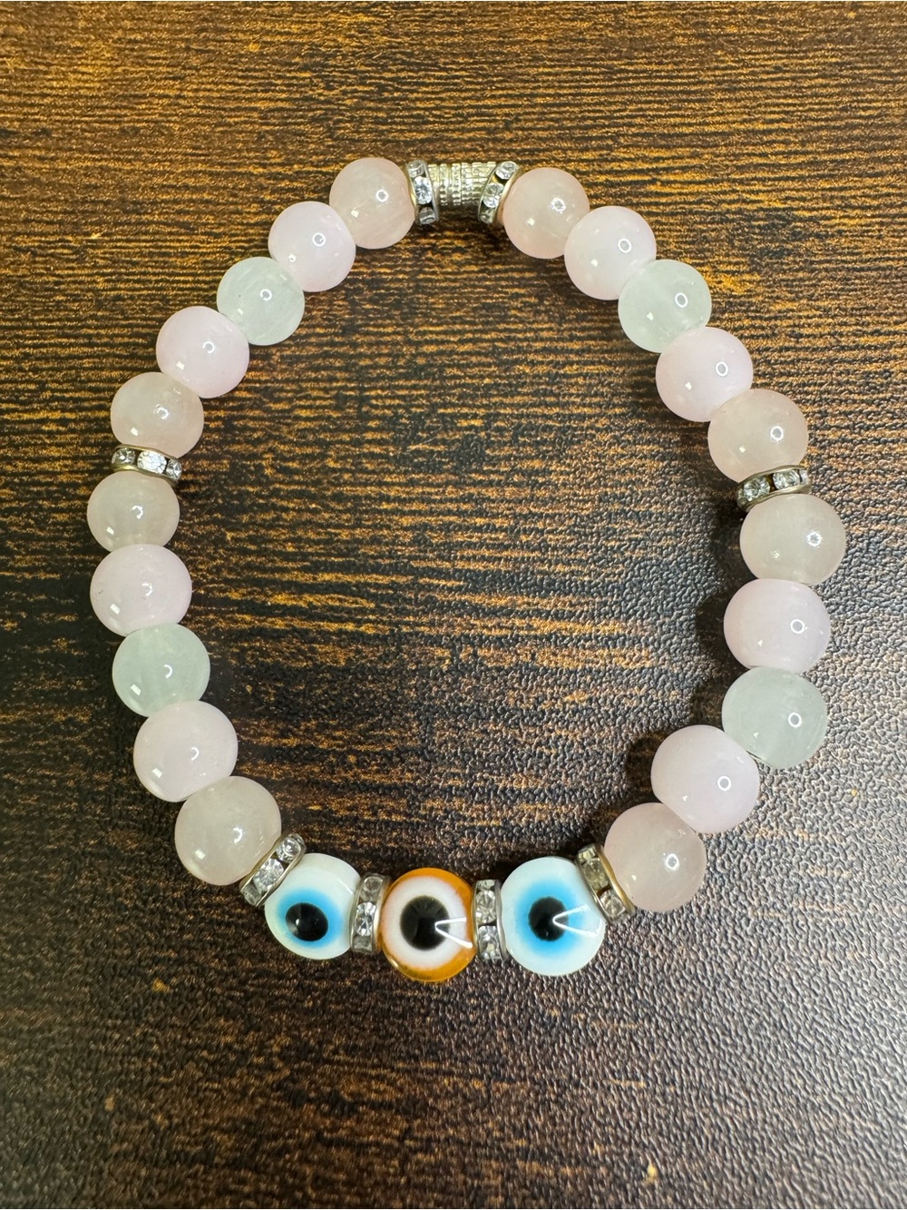 💚4/$20 Pink Quartz and Evil Eye Bead Stretch Bracelet